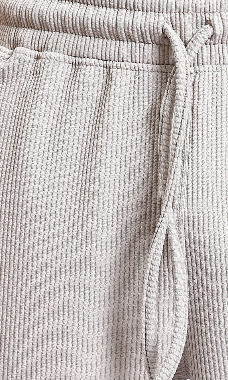 R215280 - Slip On Ribbed Drawstring Pants - Light Beige