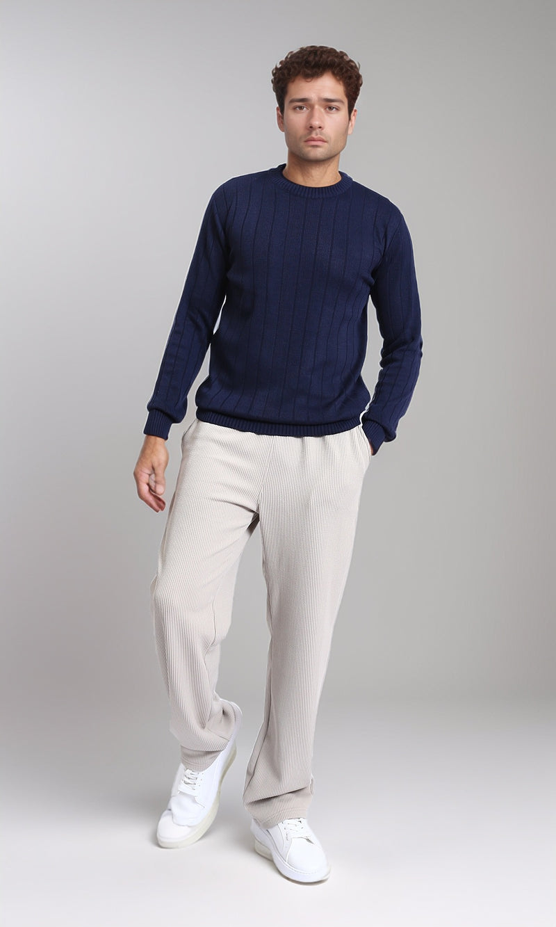 R215280 - Slip On Ribbed Drawstring Pants - Light Beige