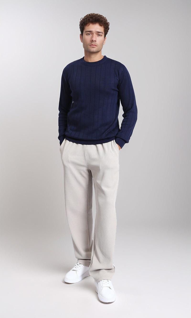 R215280 - Slip On Ribbed Drawstring Pants - Light Beige