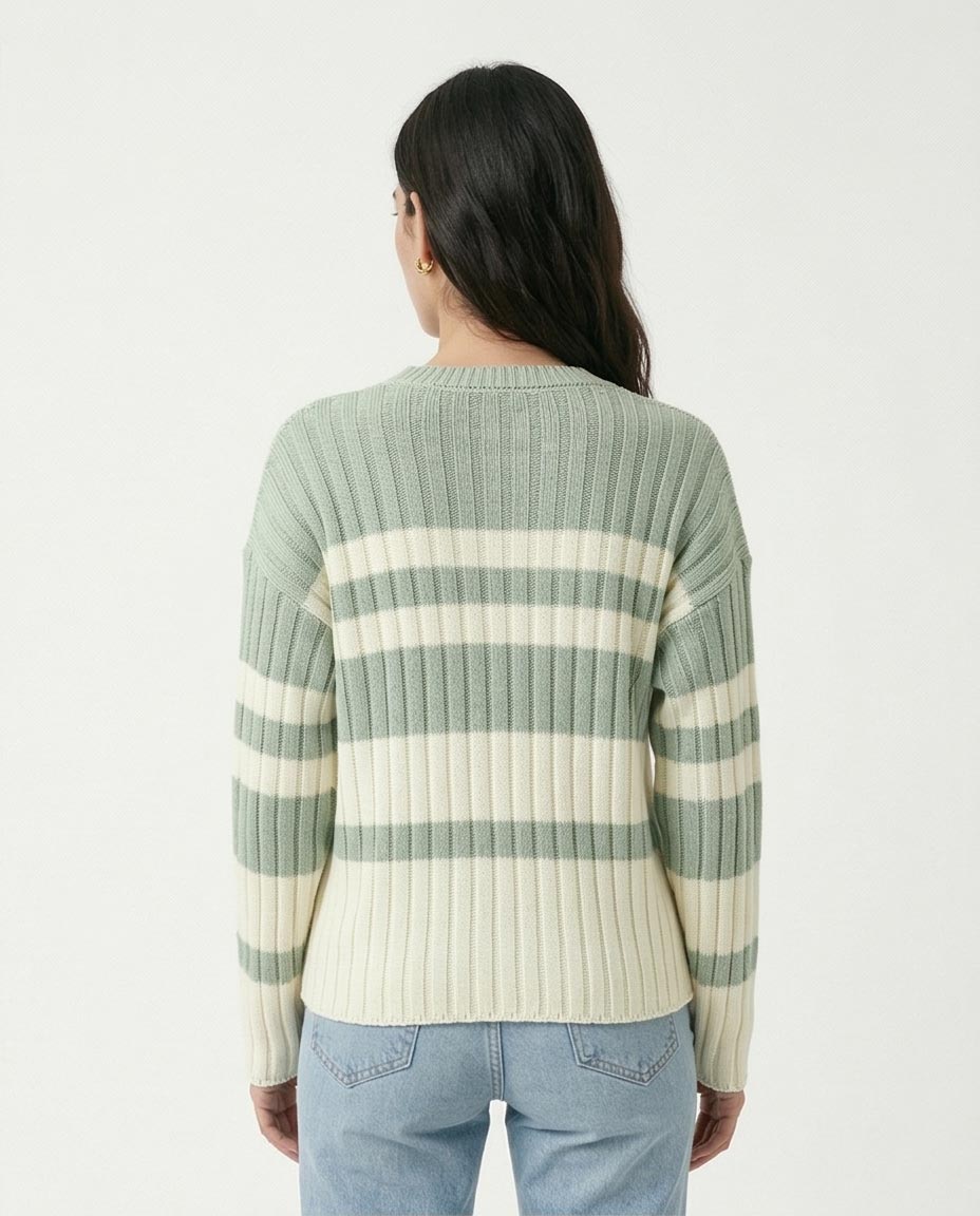 Ravin Women’s Striped Rib-Knit Oversized Sweater - Light Mint & White - R215284