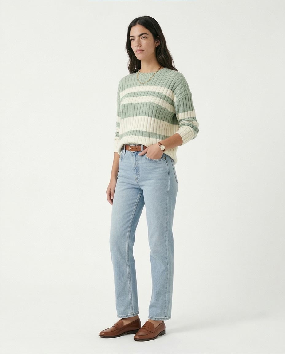 Ravin Women’s Striped Rib-Knit Oversized Sweater - Light Mint & White - R215284