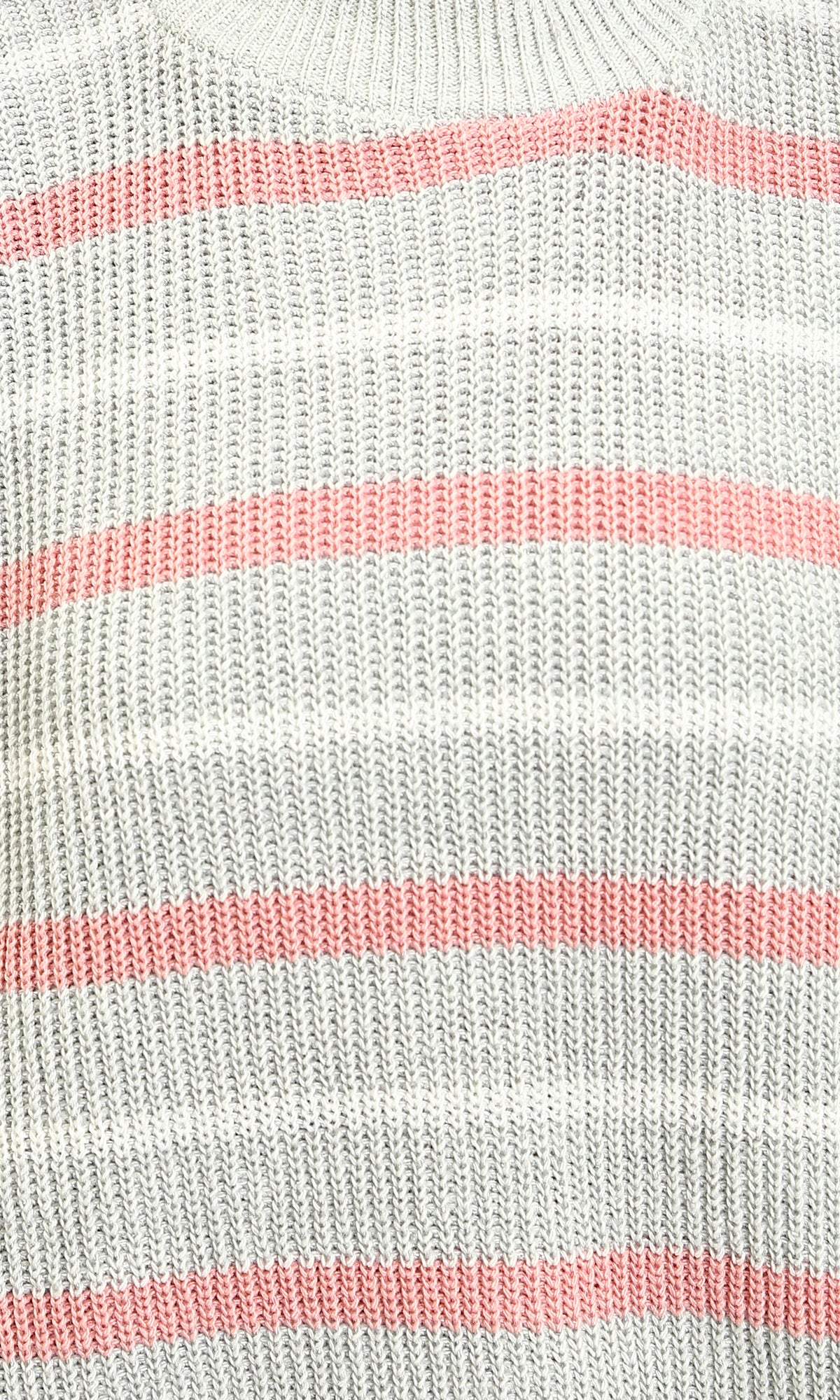 R215289 - Tri-Tone Striped Winter Pullover - Dark Pink, White & Grey