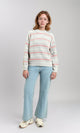 R215289 - Tri-Tone Striped Winter Pullover - Dark Pink, White & Grey