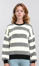 R215290 - Crew Neck Striped Casual Sweater - Black & White