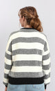 R215290 - Crew Neck Striped Casual Sweater - Black & White