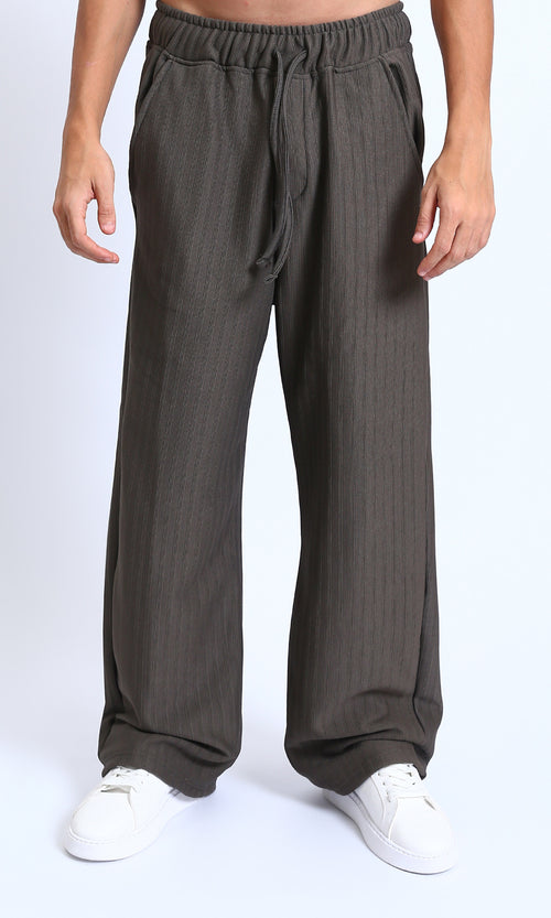 R215295 - Slip On Ribbed Drawstring Pants - Dark Grey