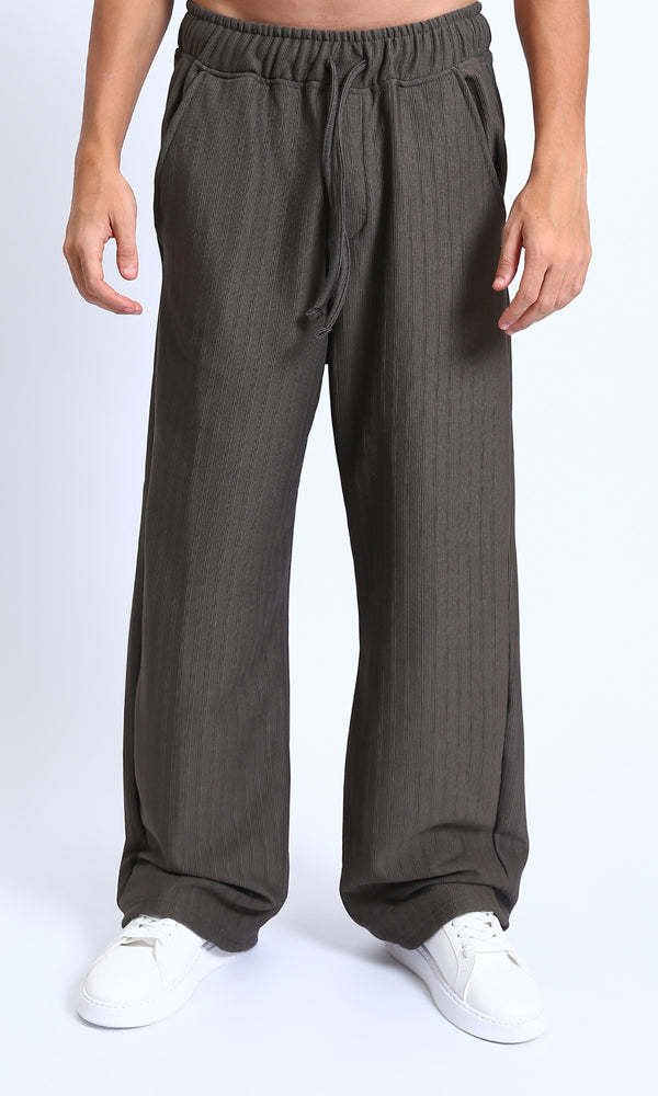 R215295 - Slip On Ribbed Drawstring Pants - Dark Grey