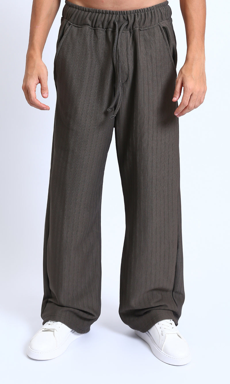 R215295 - Slip On Ribbed Drawstring Pants - Dark Grey