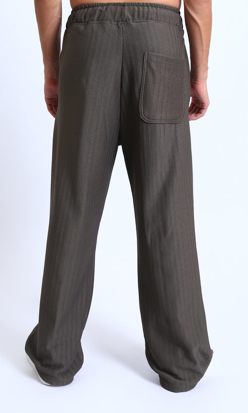 R215295 - Slip On Ribbed Drawstring Pants - Dark Grey