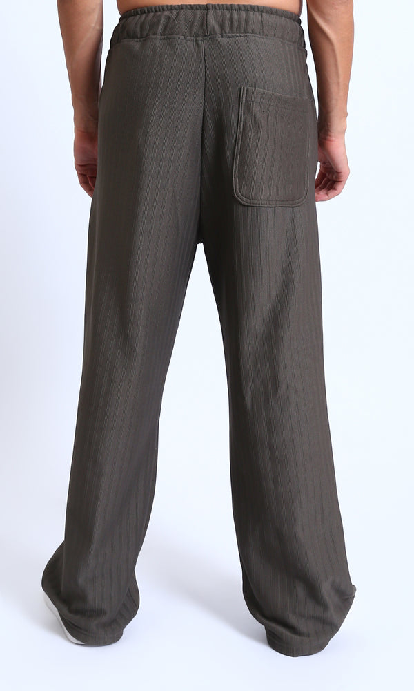 R215295 - Slip On Ribbed Drawstring Pants - Dark Grey