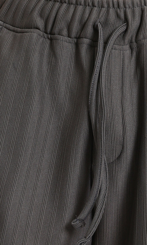 R215295 - Slip On Ribbed Drawstring Pants - Dark Grey