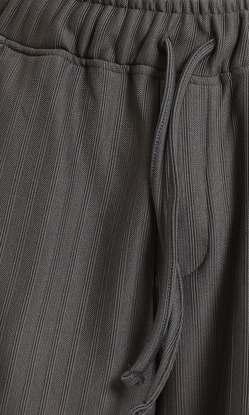 R215295 - Slip On Ribbed Drawstring Pants - Dark Grey