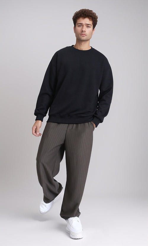 R215295 - Slip On Ribbed Drawstring Pants - Dark Grey