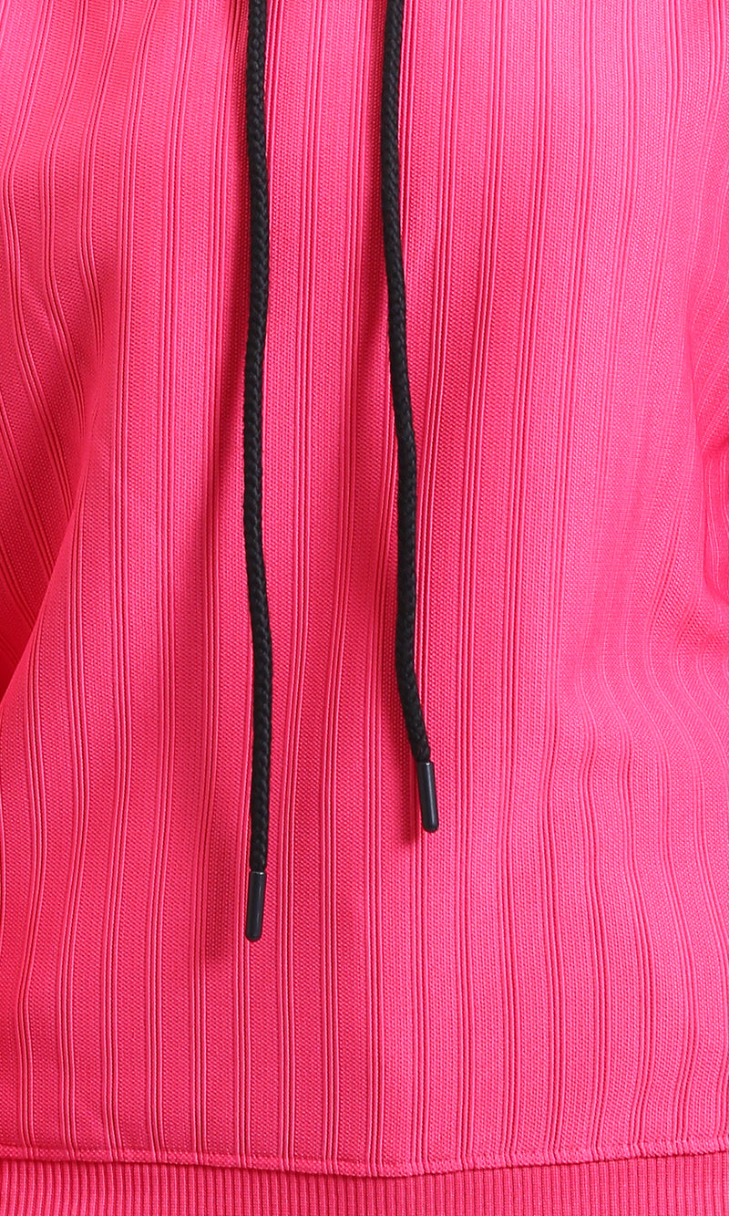 R215296 - Regular Fit Striped Casual Hoodie - Hot Fuchsia