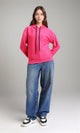 R215296 - Regular Fit Striped Casual Hoodie - Hot Fuchsia