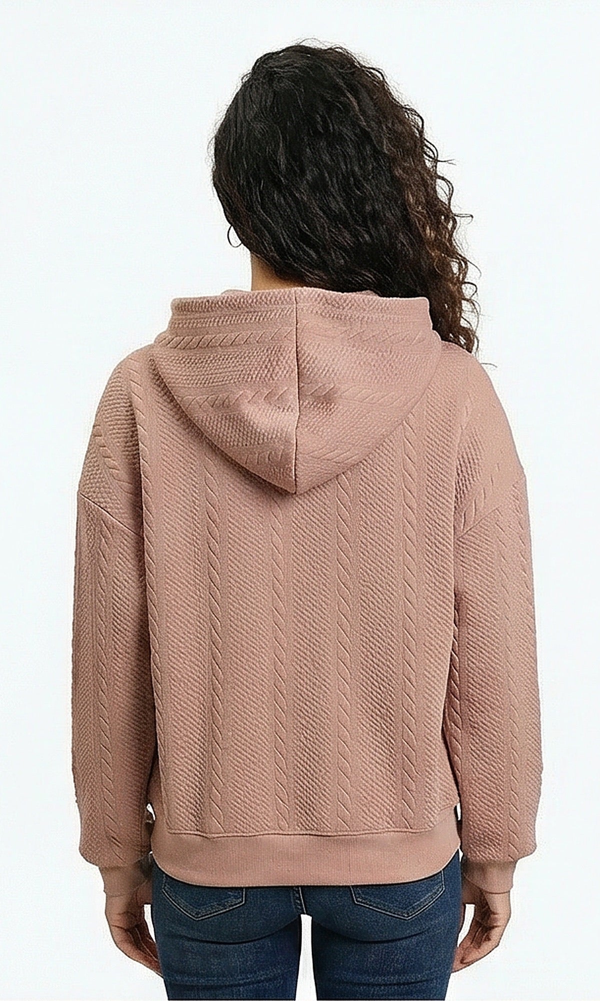 Textured Pullover Hoodie with Contrast Drawstring