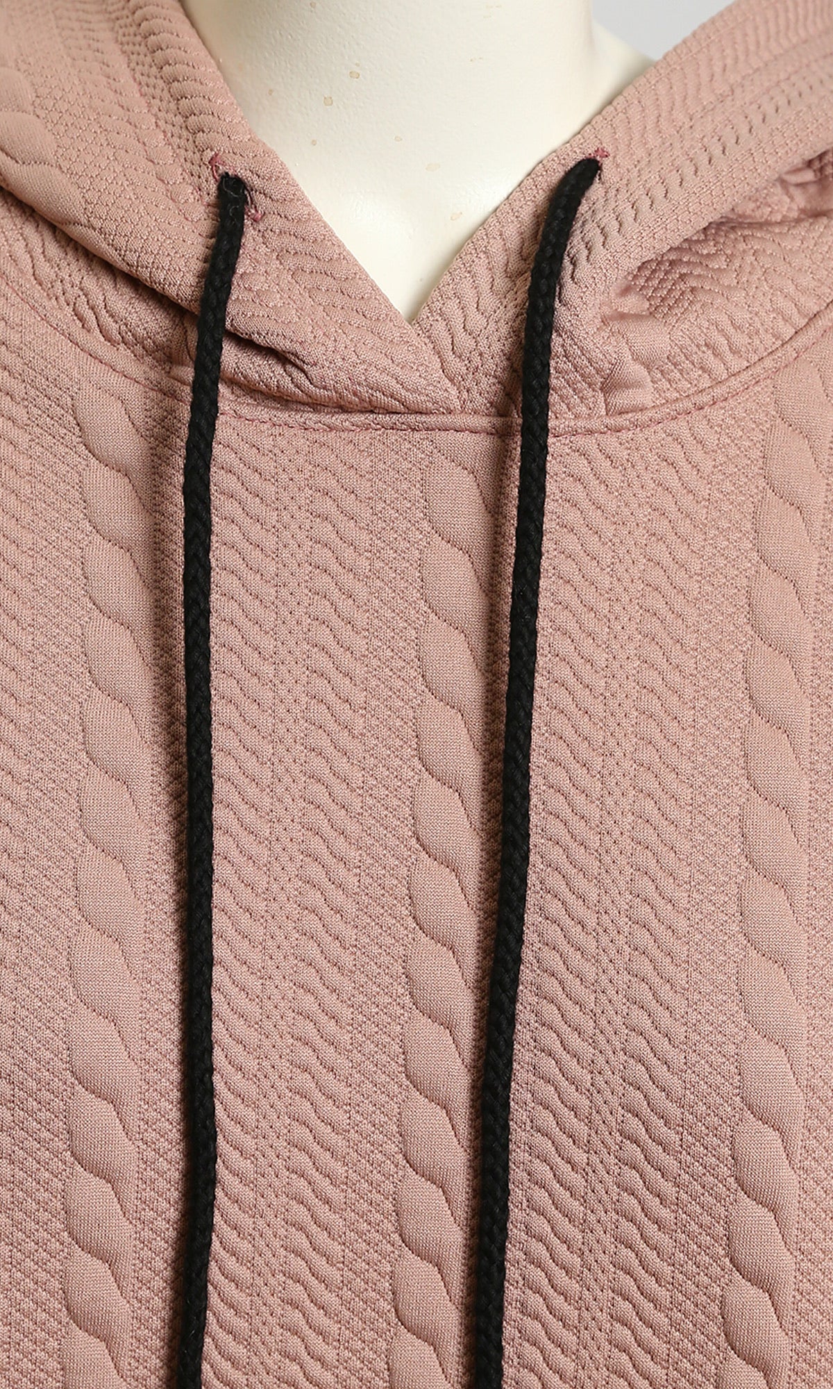 Textured Pullover Hoodie with Contrast Drawstring