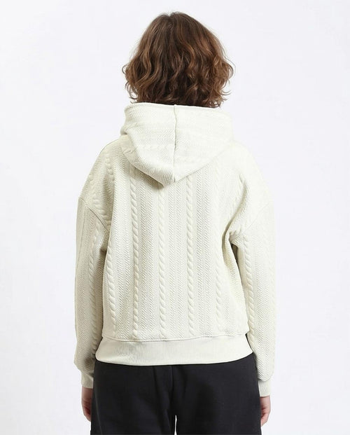 Ravin Unisex Oversized Cable-Knit Textured Hoodie with Contrast Drawstrings - Cream - R215298