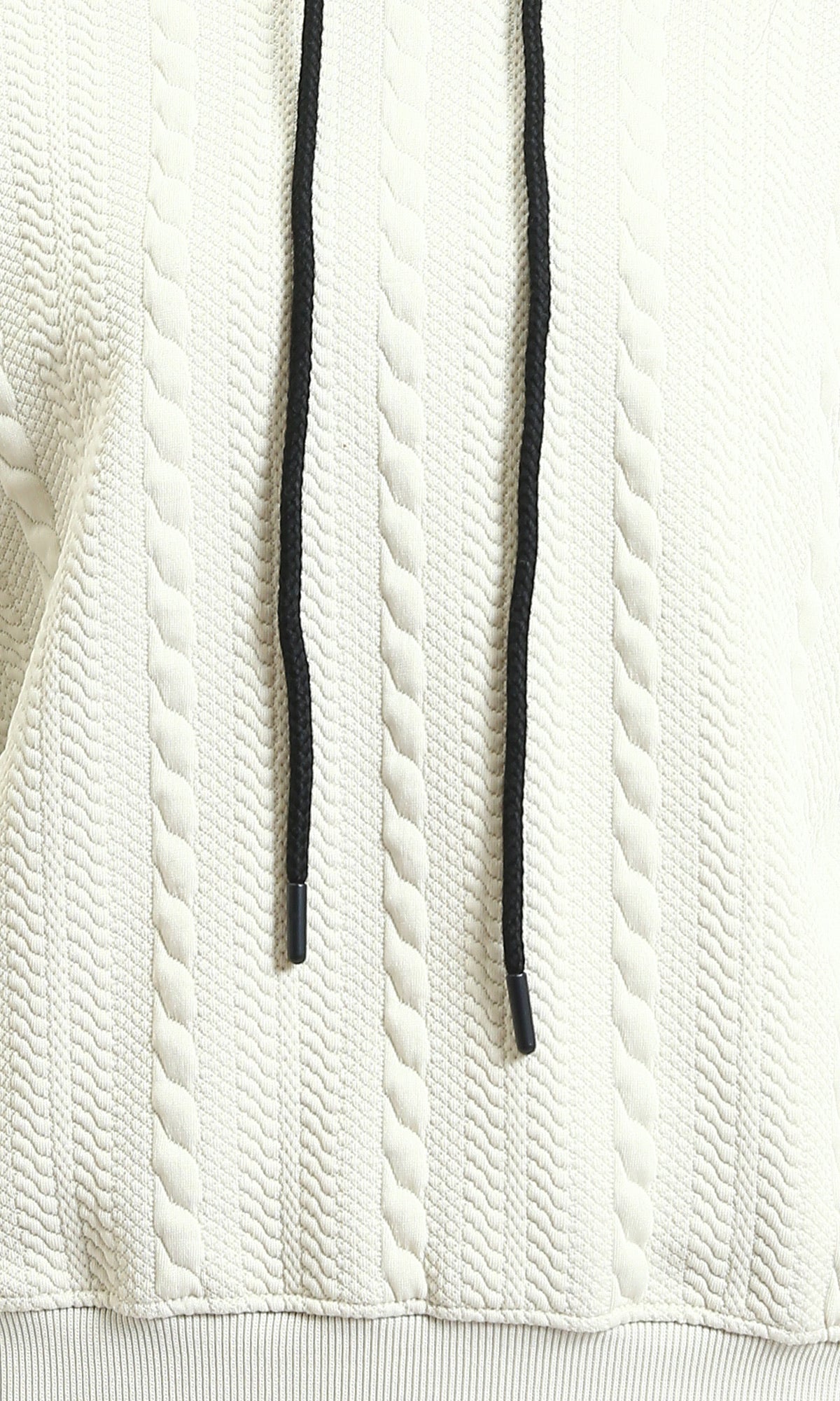 Ravin Unisex Oversized Cable-Knit Textured Hoodie with Contrast Drawstrings - Cream - R215298
