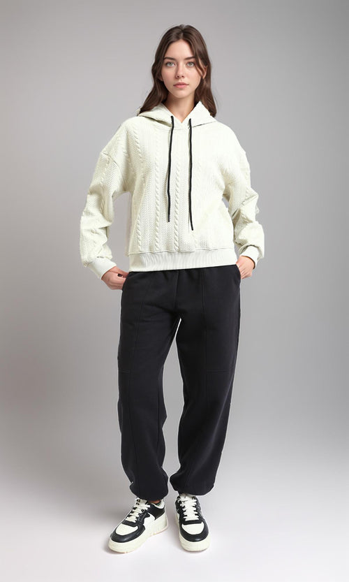 R215298 - Self Pattern Slip On Winter Hoodie - Cream