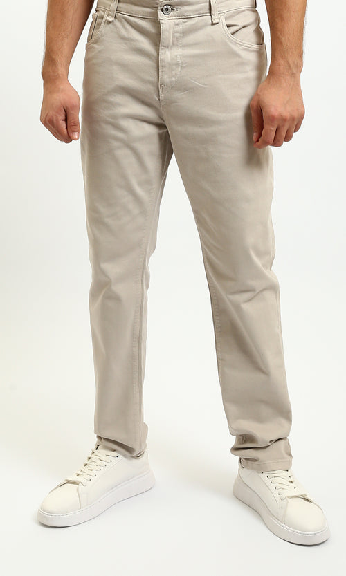 R215304 - Solid Slim Fit Comfy Chino Pants - Light Khaki
