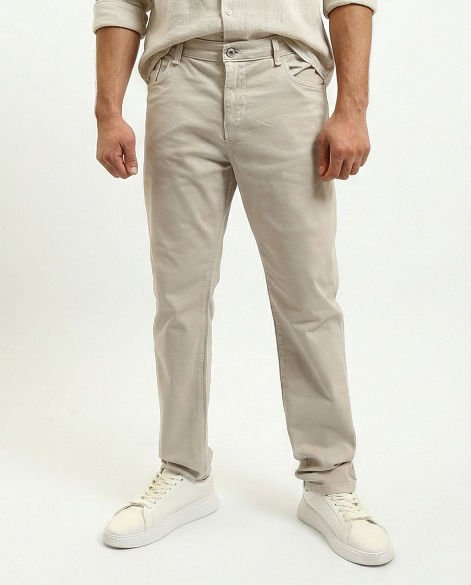 Solid Slim Fit Comfy Chino Pants - Light Khaki