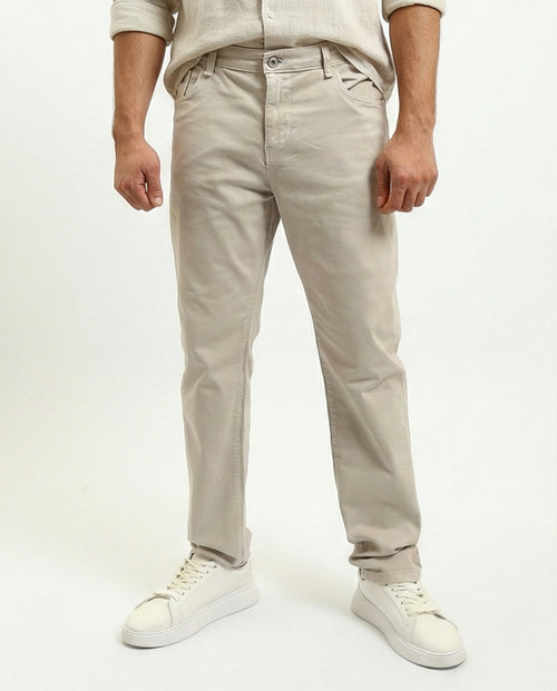Solid Slim Fit Comfy Chino Pants - Light Khaki