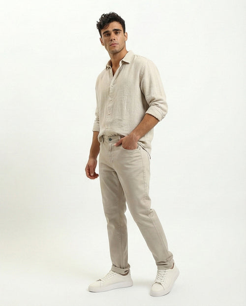 R215304 - Solid Slim Fit Comfy Chino Pants - Light Khaki