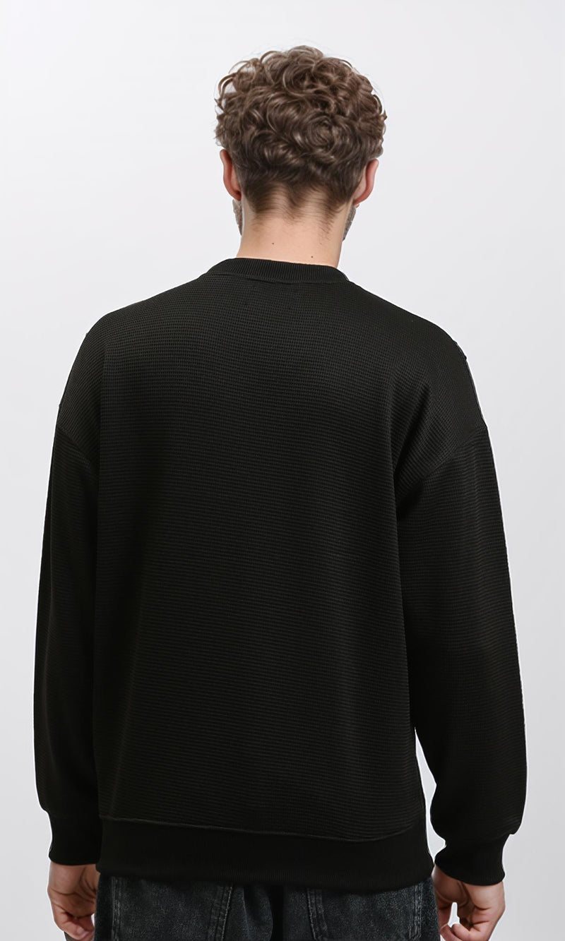 R215316 - Long Sleeve Ribbed Sweatshirt with Hem - Black