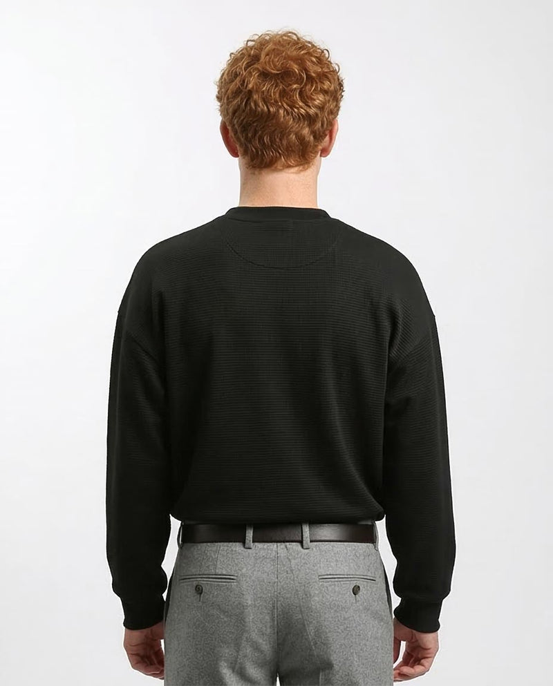 Ravin "Delulu" Textured Knit Crewneck Sweatshirt - Black - R215316