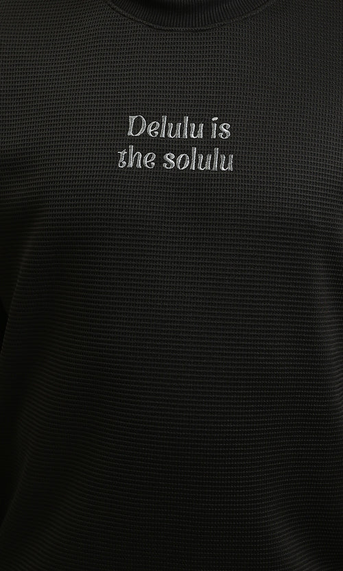 R215316 - Long Sleeve Ribbed Sweatshirt with Hem - Black