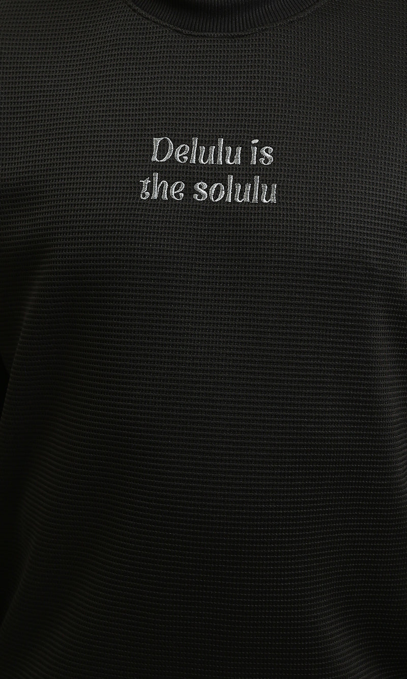 R215316 - Long Sleeve Ribbed Sweatshirt with Hem - Black