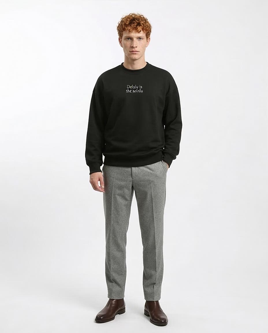Ravin "Delulu" Textured Knit Crewneck Sweatshirt - Black - R215316