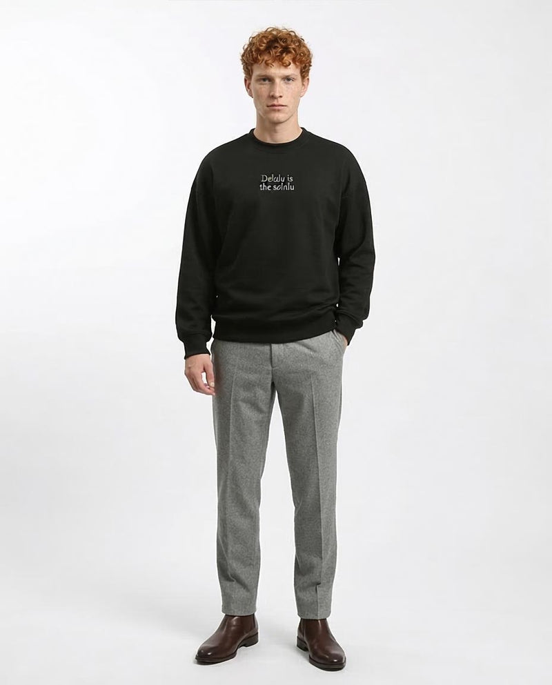 Ravin "Delulu" Textured Knit Crewneck Sweatshirt - Black - R215316