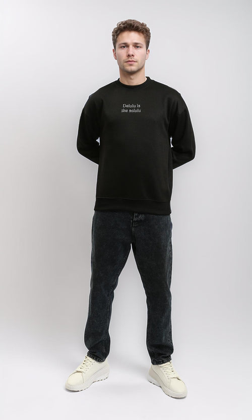 R215316 - Long Sleeve Ribbed Sweatshirt with Hem - Black