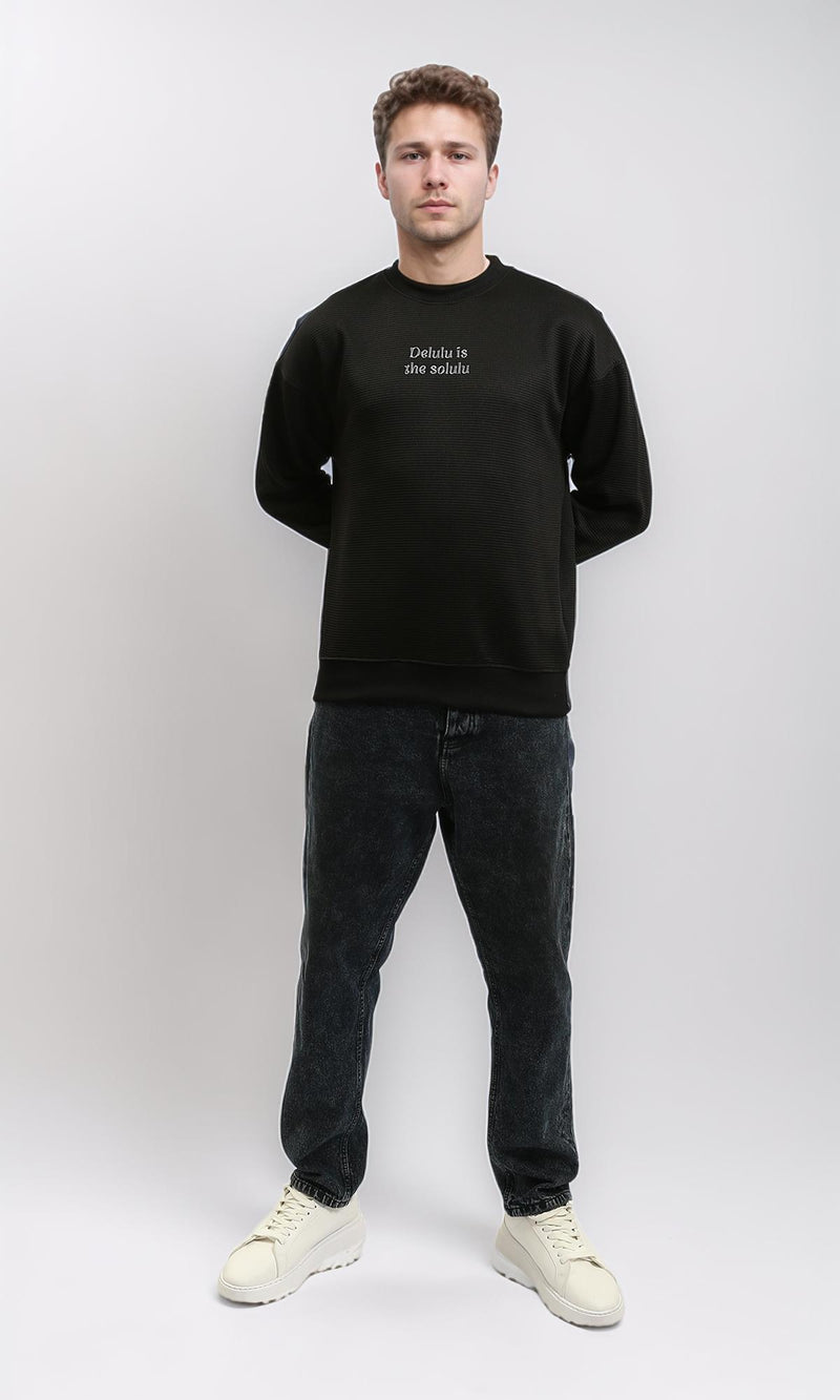 R215316 - Long Sleeve Ribbed Sweatshirt with Hem - Black