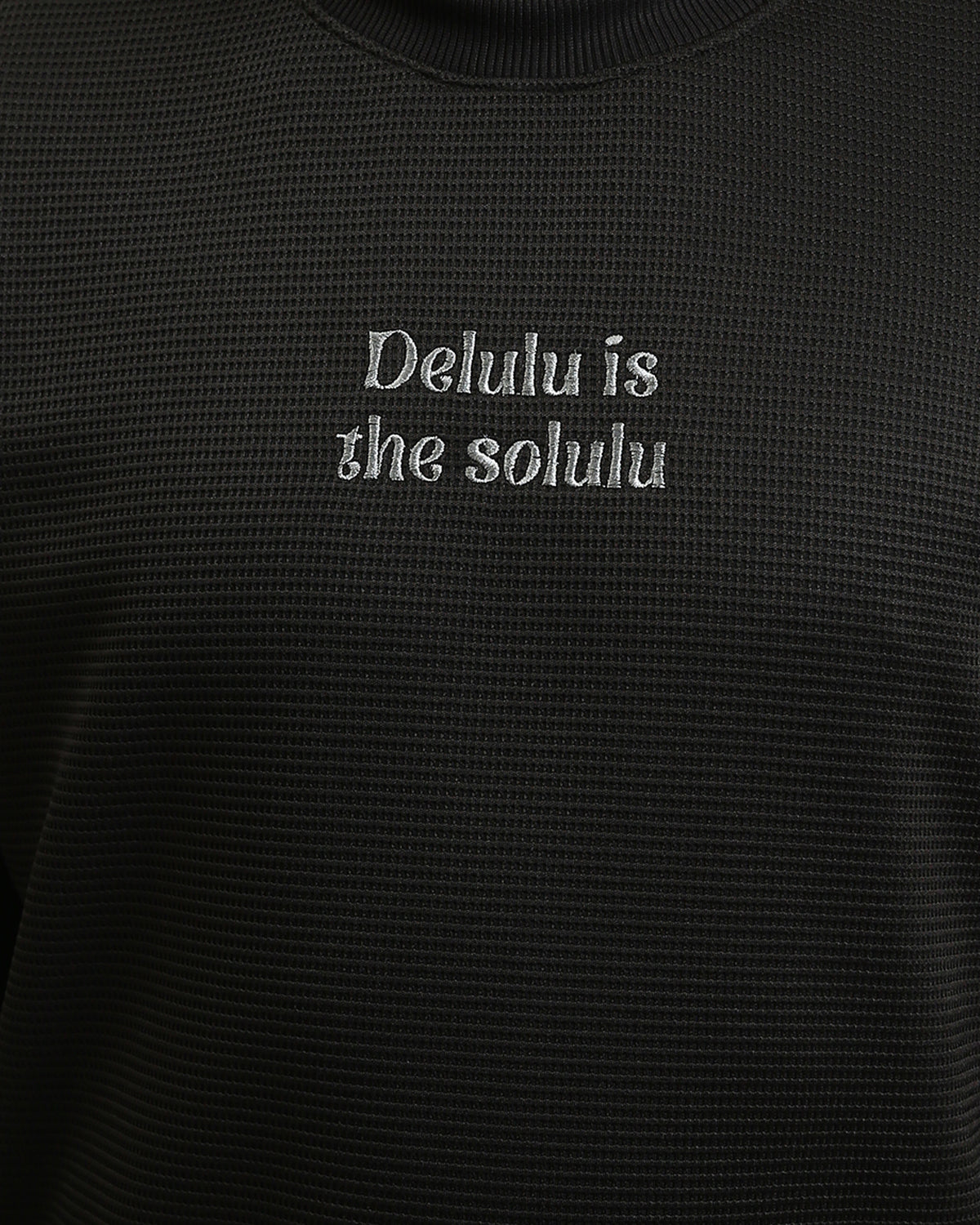 Ravin "Delulu" Textured Knit Crewneck Sweatshirt - Black - R215316