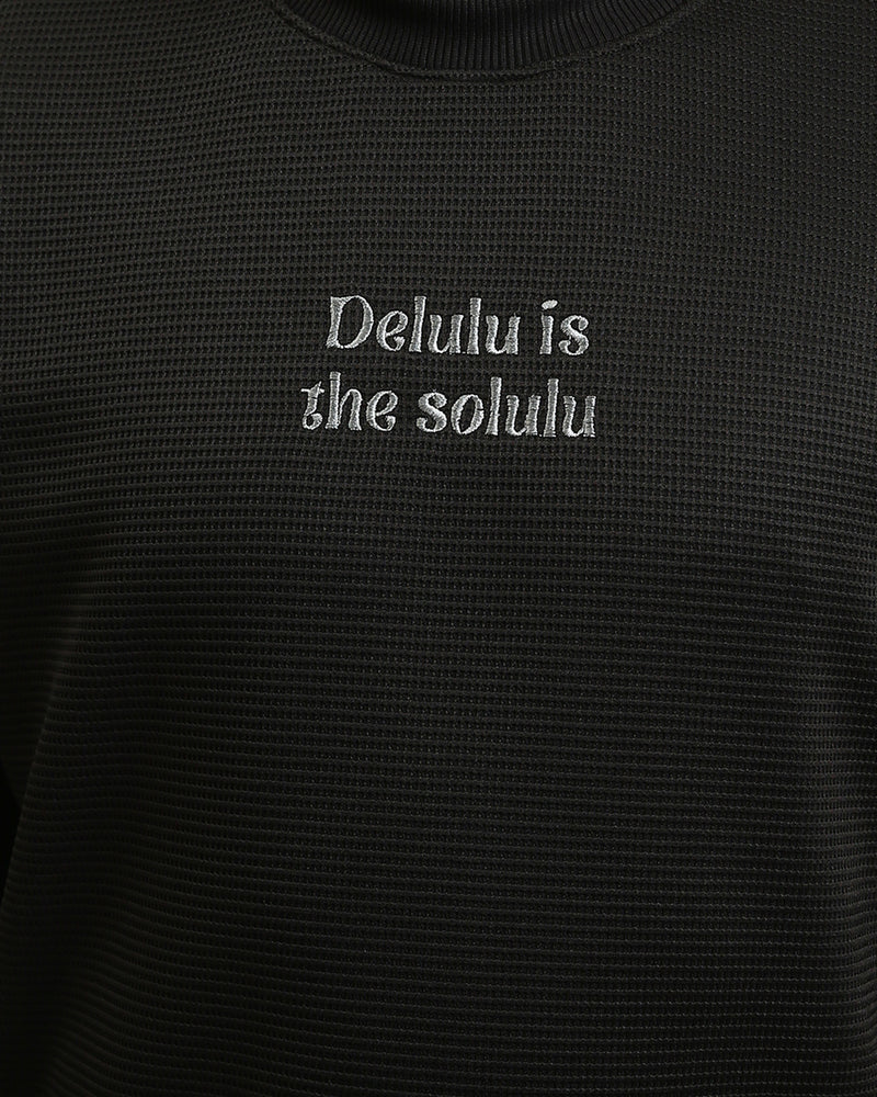 Ravin "Delulu" Textured Knit Crewneck Sweatshirt - Black - R215316