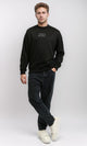 R215316 - Long Sleeve Ribbed Sweatshirt with Hem - Black