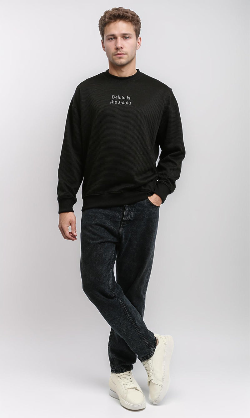 R215316 - Long Sleeve Ribbed Sweatshirt with Hem - Black