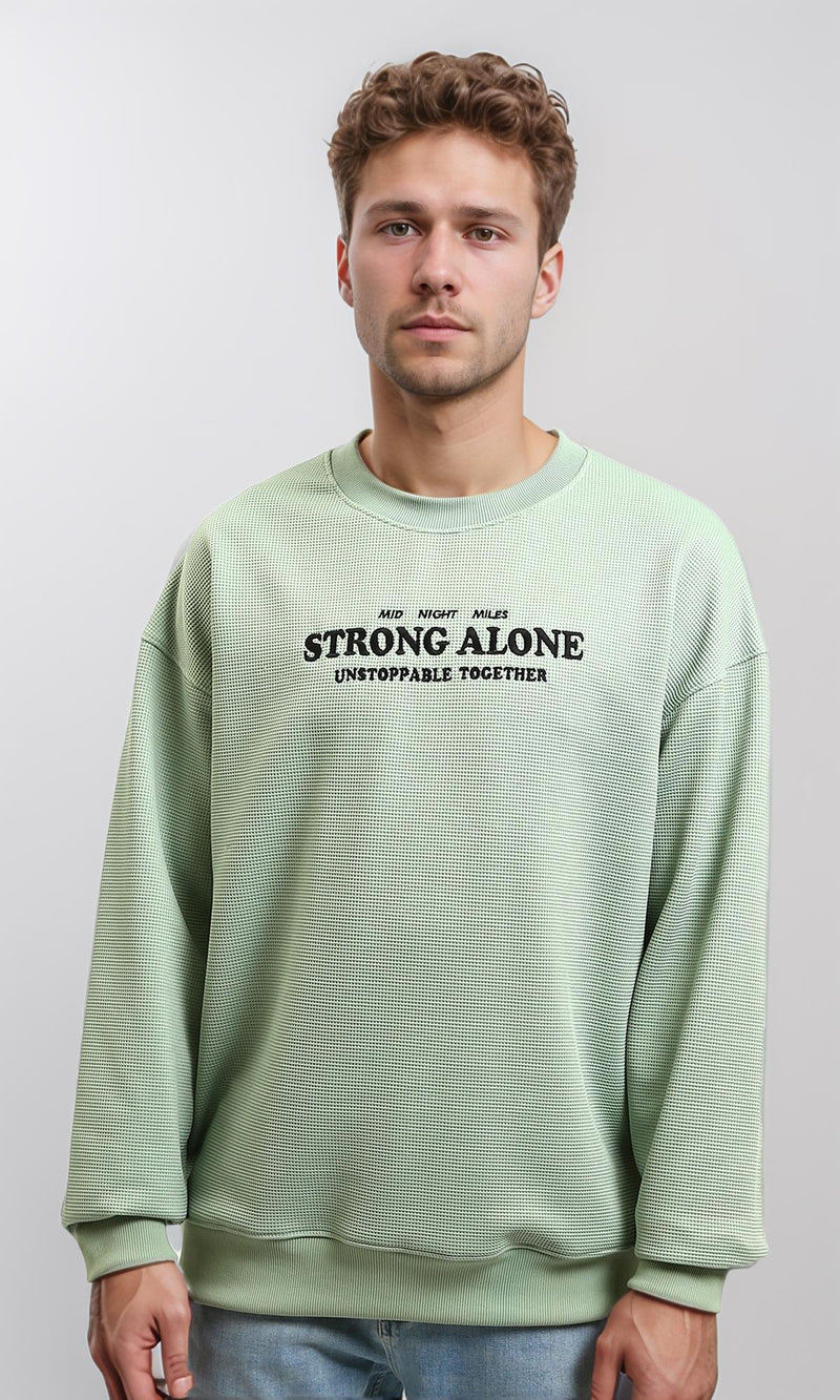 R215317 - Textured Sweatshirt with "Strong Alone" Embroidery - Mint