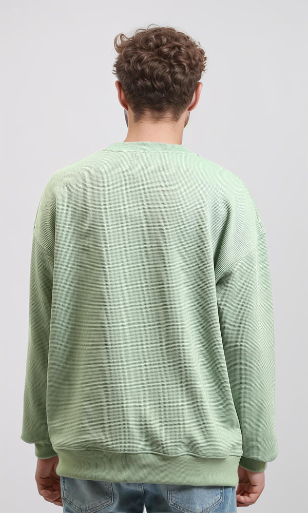 R215317 - Textured Sweatshirt with "Strong Alone" Embroidery - Mint
