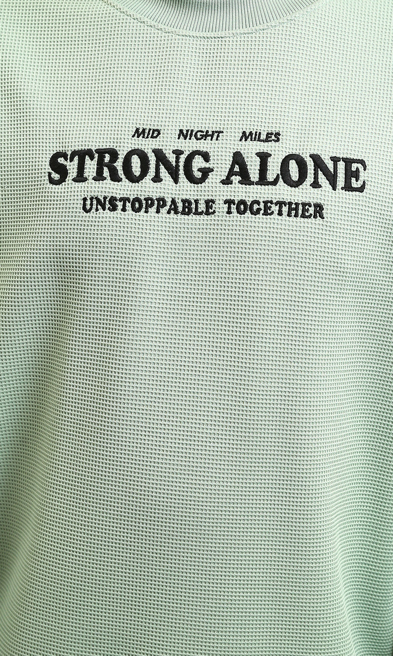 R215317 - Textured Sweatshirt with "Strong Alone" Embroidery - Mint