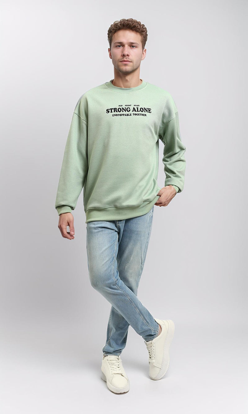 R215317 - Textured Sweatshirt with "Strong Alone" Embroidery - Mint