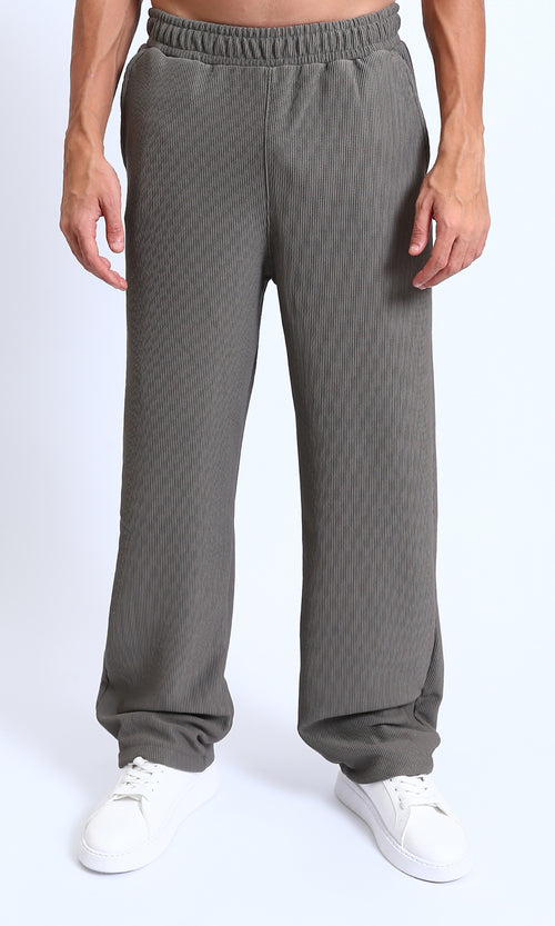 R215318 - Slip On Ribbed Drawstring Pants - Medium Grey