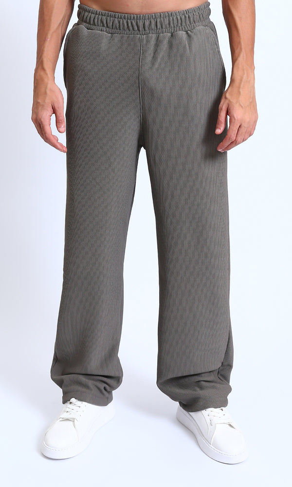 R215318 - Slip On Ribbed Drawstring Pants - Medium Grey