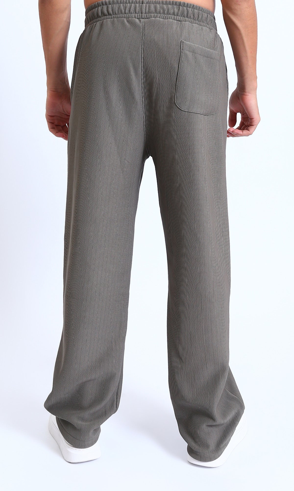 R215318 - Slip On Ribbed Drawstring Pants - Medium Grey