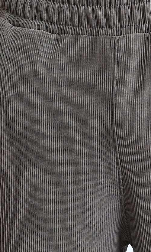 R215318 - Slip On Ribbed Drawstring Pants - Medium Grey