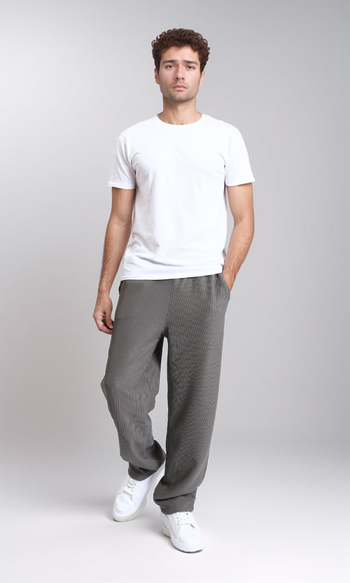 R215318 - Slip On Ribbed Drawstring Pants - Medium Grey