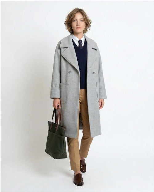 Ravin Oversized Double-Breasted Wool-Blend Overcoat in Heather Grey - R215320